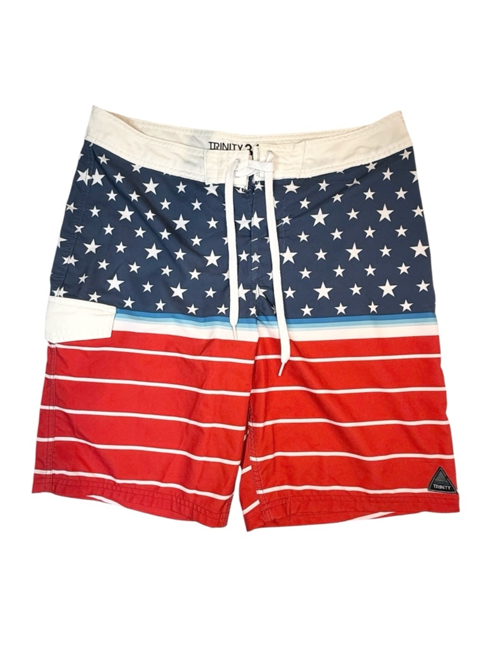 Trinity Men's Red, White & Blue Star Stripe USA Swim Trunks Size 34